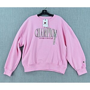 Champion Sweatshirt Women's M Pink Sportswear Fleece Crewneck Logo NWT